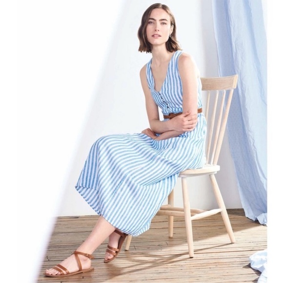 Hatley Isla Linen Dress XL French Stripes Blue White Cruise Resort Party - Picture 2 of 14